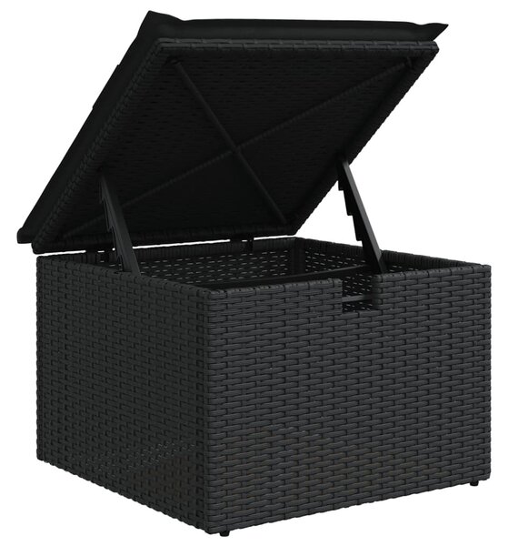 Fekete polyrattan kerti szék párnával 55 x 55 x 37 cm
