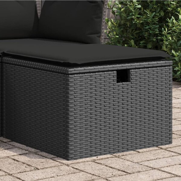 Fekete polyrattan kerti szék párnával 55 x 55 x 37 cm