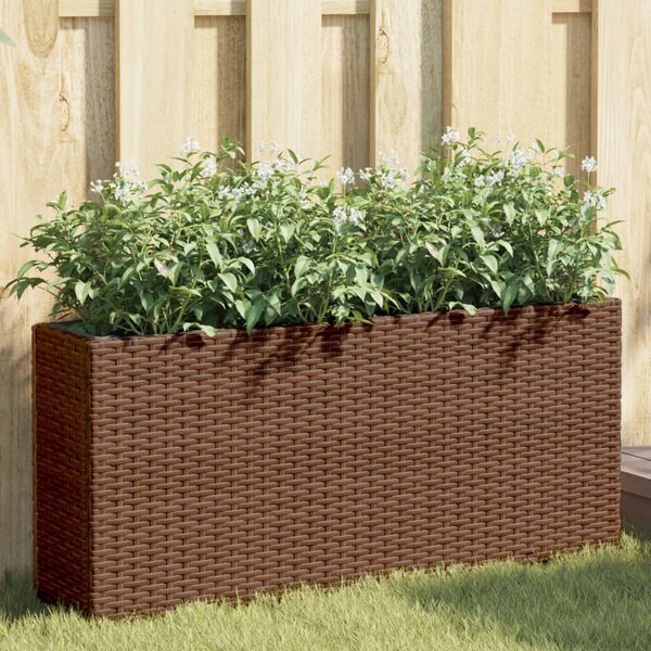 Barna polyrattan kerti ültetőláda 2 cseréppel 90x20x40 cm