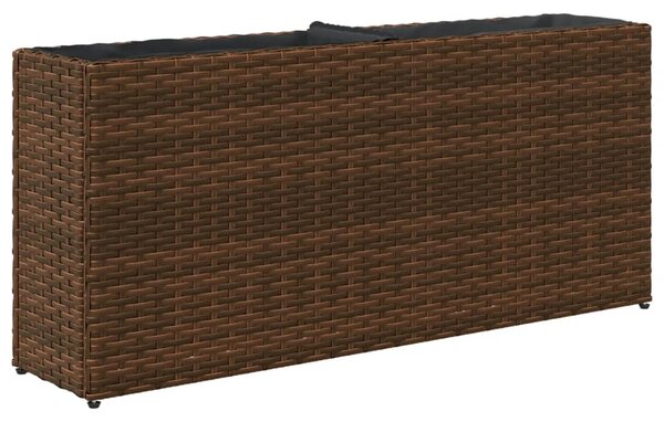 Barna polyrattan kerti ültetőláda 2 cseréppel 90x20x40 cm
