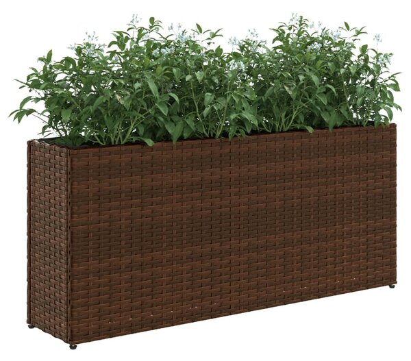 Barna polyrattan kerti ültetőláda 2 cseréppel 90x20x40 cm