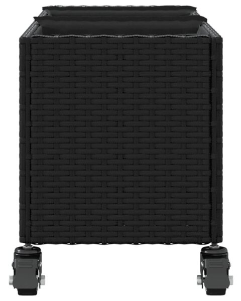 Fekete polyrattan növénytartó kerékkel/3 cseréppel 107x32x38 cm