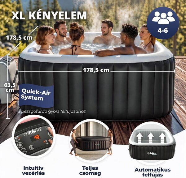OASIS felfújható pezsgőfürdő 6 személy részére, négyzet alakú, fekete Casaria