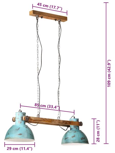 Kopott kék függőlámpa 25 W 85x28x109 cm E27