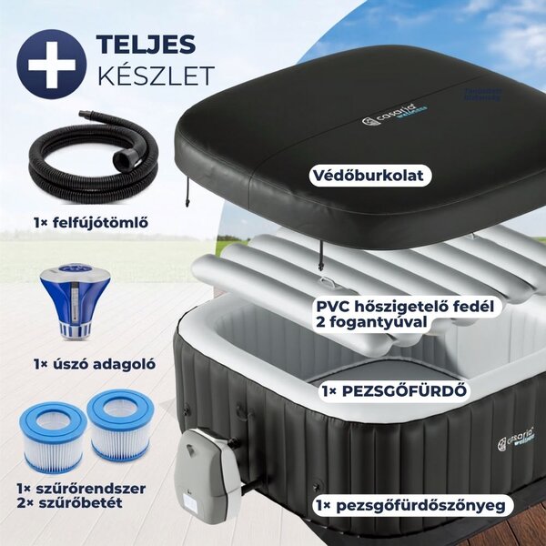 OASIS felfújható pezsgőfürdő 6 személy részére, négyzet alakú, fekete Casaria