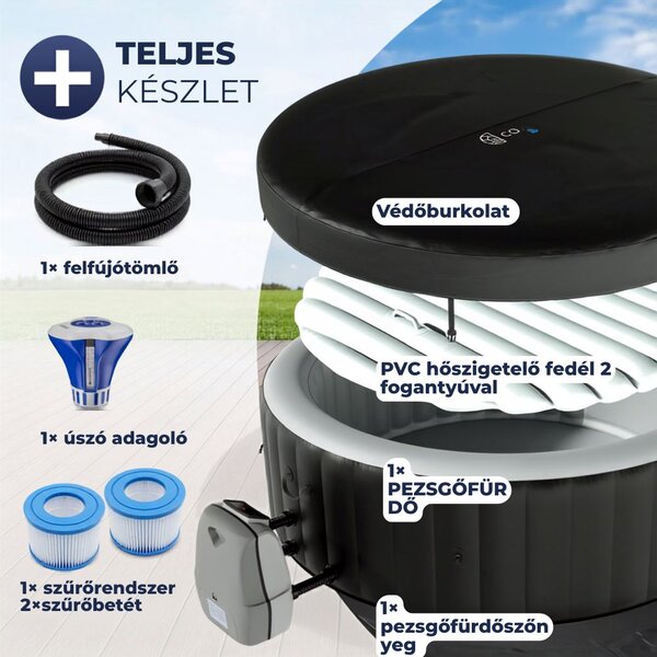 OASIS felfújható pezsgőfürdő 6 személy részére, kerek, fekete Casaria