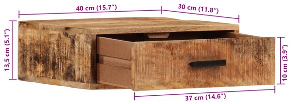 Tömör mangófa falra szerelhető éjjeliszekrény 40x30x13,5 cm