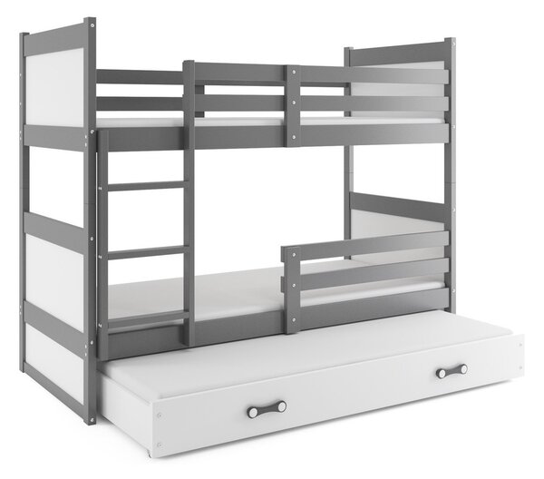 RICO emeletes gyerekágy kihúzható ággyal 200x90 cm Fehér Szürke