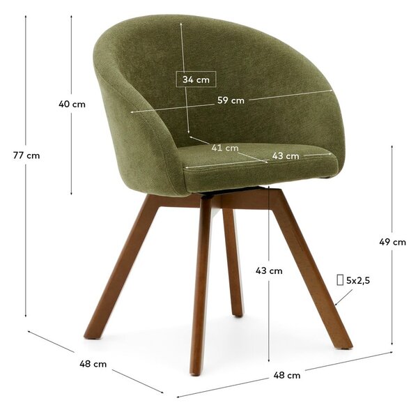 Zöld kárpitozott karfás étkezőfotel Marvin – Kave Home