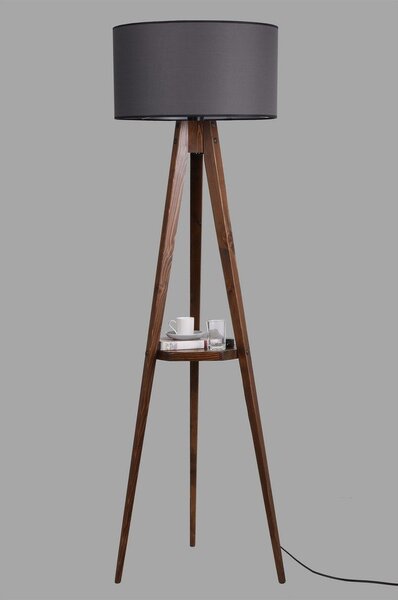 Fekete-barna állólámpa polccal textil búrával (magasság 154 cm) Sehbali Tripod – Opviq lights