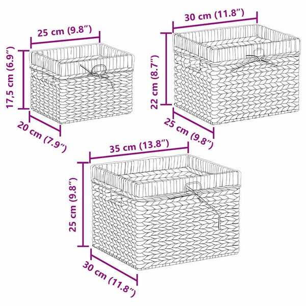 Tárolókosarak 3 pcs Természetes Vízi jácint