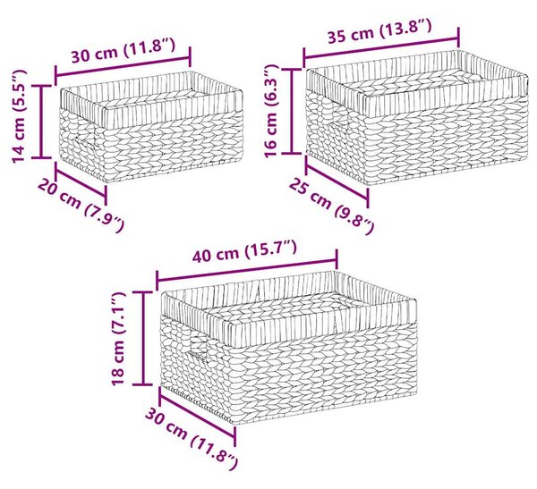 Tárolókosarak 3 pcs Természetes Vízi jácint