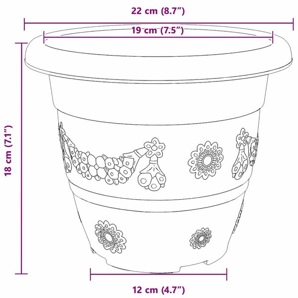 VidaXL Kerek Virágcserép 6 pcs Tégla Vörös Ø 26 x 21,5 cm Műanyag