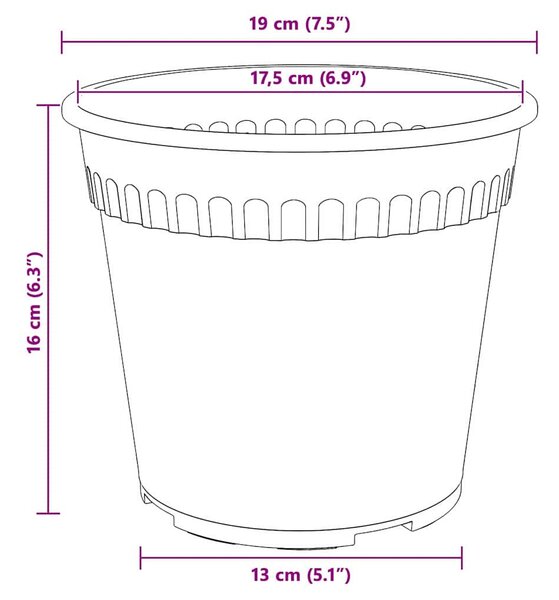 VidaXL Kerek Virágcserép 6 pcs Tégla Vörös Ø 19 x 16 cm Műanyag
