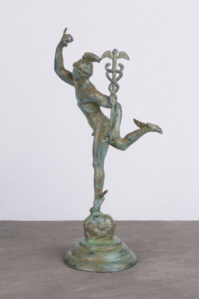 Giambologna Merkúr Szobor (Bronz) kis miniszobor zöld