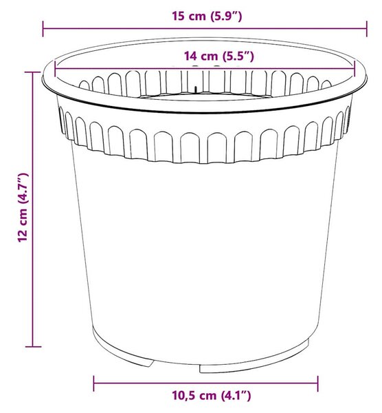 VidaXL Kerek Virágcserép 6 pcs Fekete Ø 15 x 12 cm Műanyag