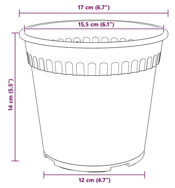 VidaXL Kerek Virágcserép 6 pcs Tégla Vörös Ø 17 x 14 cm Műanyag