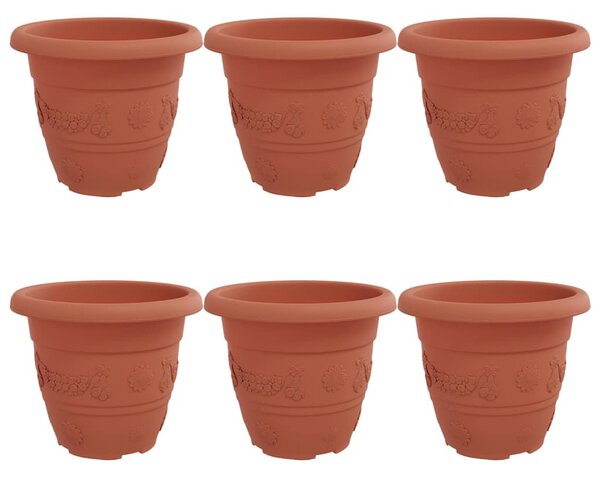 VidaXL Kerek Virágcserép 6 pcs Tégla Vörös Ø 26 x 21,5 cm Műanyag
