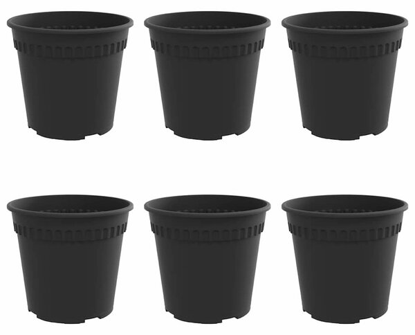VidaXL Kerek Virágcserép 6 pcs Fekete Ø 19 x 16 cm Műanyag