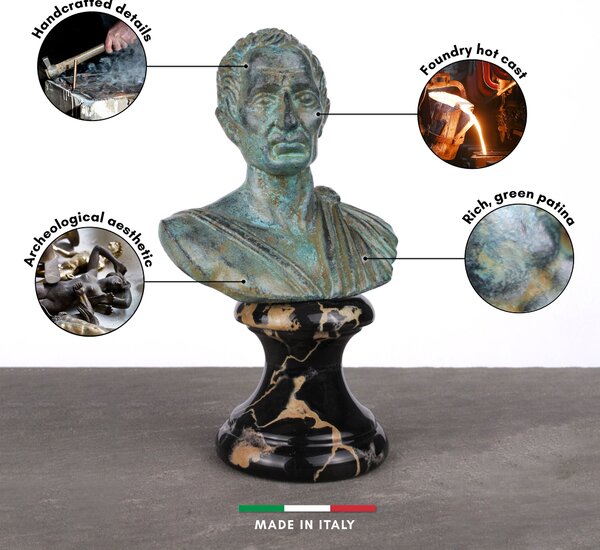 Julius Cézár Mellszobor (Bronz) kis miniszobor zöld múzeum