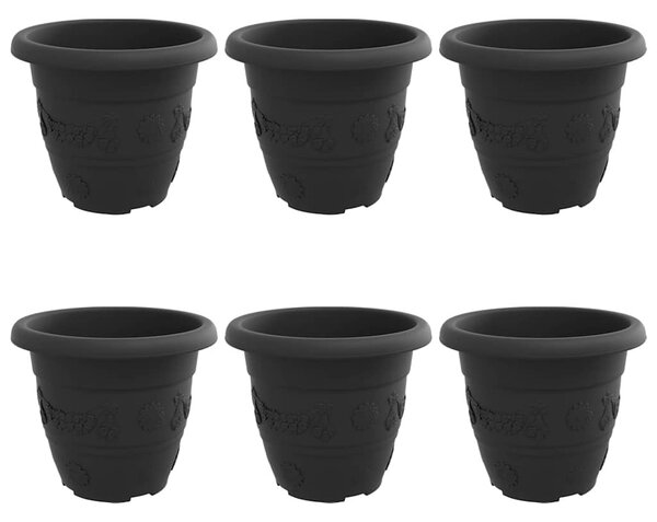 VidaXL Kerek Virágcserép 6 pcs Fekete Ø 26 x 21,5 cm Műanyag