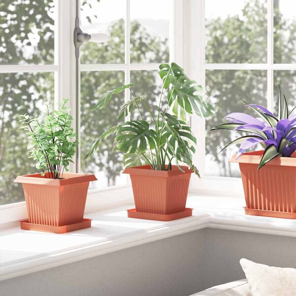VidaXL Négyzet Virágcserép 24 pcs Tégla Vörös 16 x 16 x 14 cm Műanyag