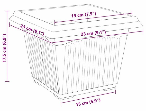 Négyzet Virágcserép 6 pcs Tégla Vörös 23 x 23 x 17,5 cm Műanyag