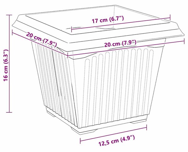 VidaXL Négyzet Virágcserép 6 pcs Tégla Vörös 20 x 20 x 16 cm Műanyag