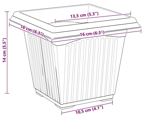 VidaXL Négyzet Virágcserép 24 pcs Tégla Vörös 16 x 16 x 14 cm Műanyag