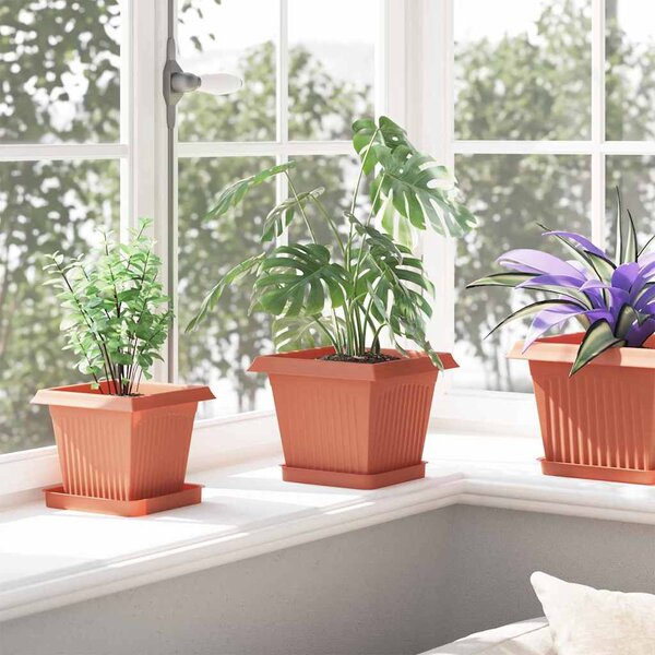 VidaXL Négyzet Virágcserép 6 pcs Tégla Vörös 20 x 20 x 16 cm Műanyag