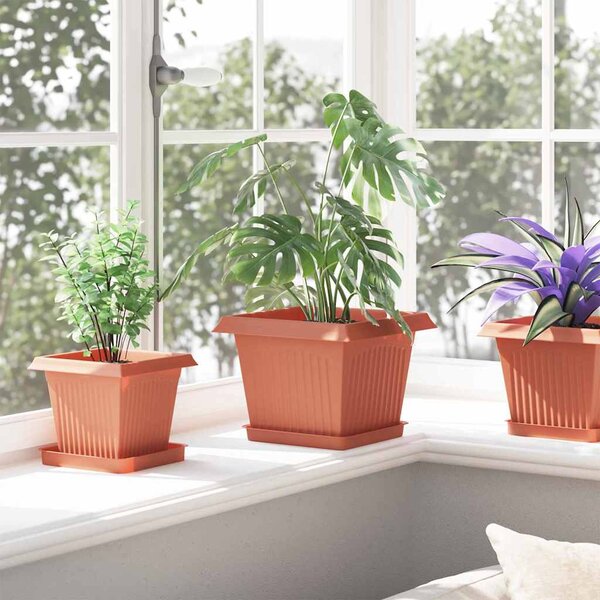 Négyzet Virágcserép 6 pcs Tégla Vörös 23 x 23 x 17,5 cm Műanyag