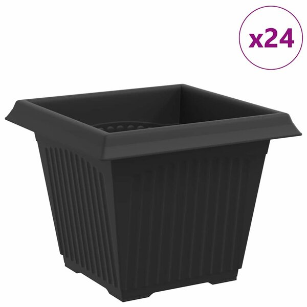 VidaXL Négyzet Virágcserép 24 pcs Fekete 33 x 33 x 26 cm Műanyag