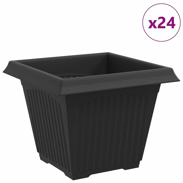 VidaXL Négyzet Virágcserép 24 pcs Fekete 38 x 38 x 30 cm Műanyag