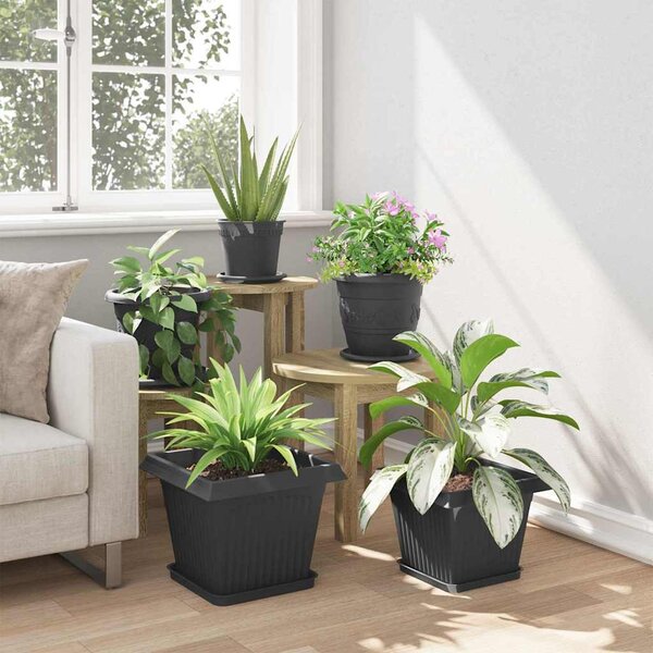 VidaXL Négyzet Virágcserép 24 pcs Fekete 33 x 33 x 26 cm Műanyag