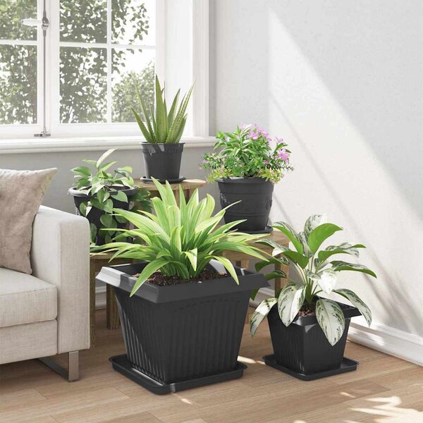 VidaXL Négyzet Virágcserép 24 pcs Fekete 43 x 43 x 33,5 cm Műanyag