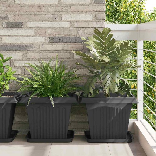 VidaXL Négyzet Virágcserép 24 pcs Fekete 43 x 43 x 33,5 cm Műanyag