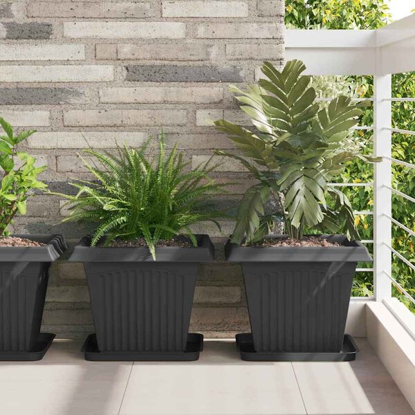 VidaXL Négyzet Virágcserép 24 pcs Fekete 38 x 38 x 30 cm Műanyag