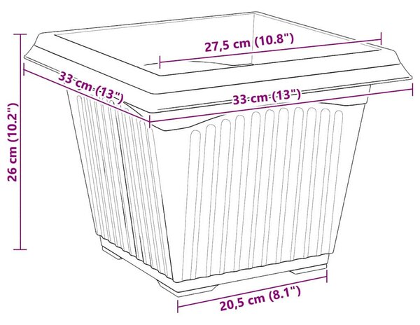 VidaXL Négyzet Virágcserép 24 pcs Tégla Vörös 33 x 33 x 26 cm Műanyag