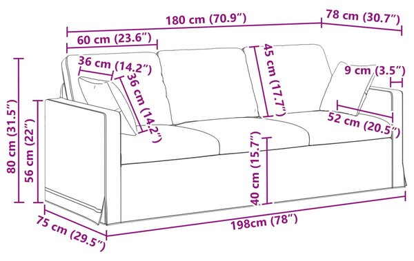 VidaXL Kanapé Fekete 198 x 78 x 80 cm Bársony