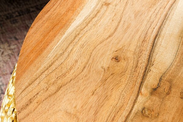 LEAF arany dohányzóasztal 75cm, akácfa asztallap