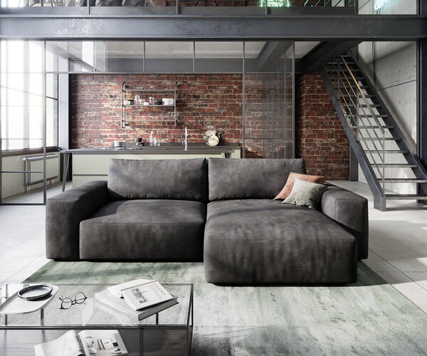DELIFE Sarokkanapé Lanzo 230x155 cm bőr imitáció vintage antracit változtatható rekamié