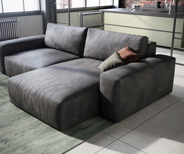 DELIFE Sarokkanapé Lanzo 230x155 cm bőr imitáció vintage antracit változtatható rekamié