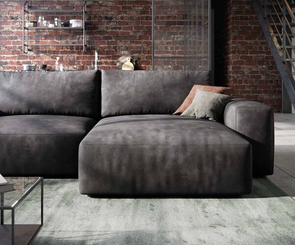 DELIFE Sarokkanapé Lanzo 230x155 cm bőr imitáció vintage antracit változtatható rekamié