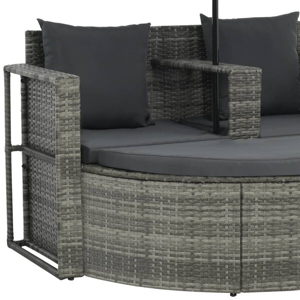 VidaXL szürke 2 személyes polyrattan kerti kanapé párnákkal/ernyővel