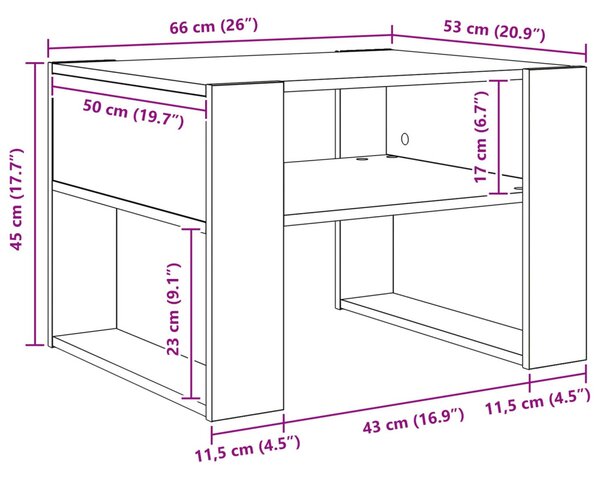 Dohányzóasztal tárolóval Beton Szürke 66 x 53 x 45 cm Faanyag