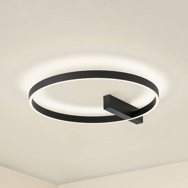 Lucande LED mennyezeti lámpa Isalin, 60 cm, fekete, CCT, dimmelhető, dimmelhető, Fekete, Nappali / Étkező, Alumínium, Modern
