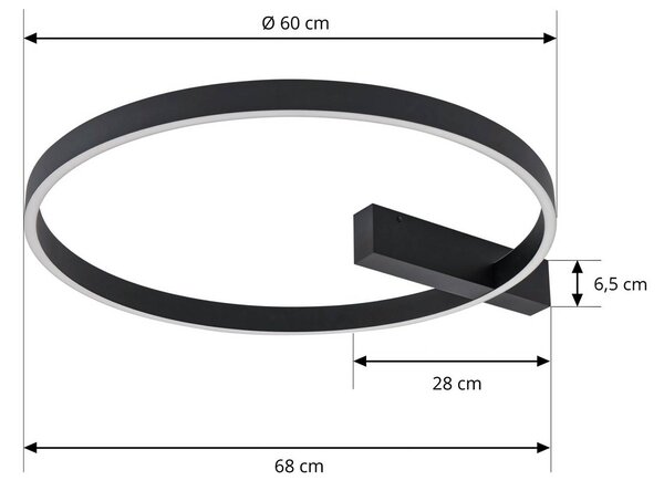 Lucande LED mennyezeti lámpa Isalin, 60 cm, fekete, CCT, dimmelhető, dimmelhető, Fekete, Nappali / Étkező, Alumínium, Modern