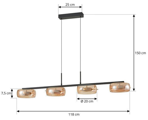 Lucande LED lógó világítás Martis, borostyánszínű, 4 izzós, dimmelhető, dimmelhető, Krém / borostyánsárga, Nappali / Étkező, Üveg, Modern