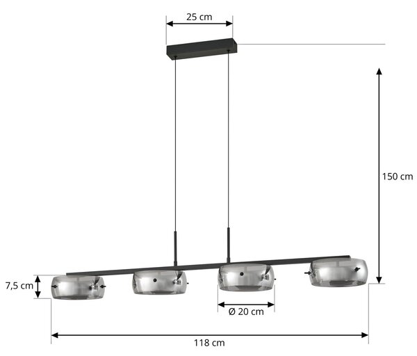 Lucande LED lógó világítás Martis, fekete, 4 izzós, dimmelhető, dimmelhető, Fekete, Nappali / Étkező, Üveg, Modern