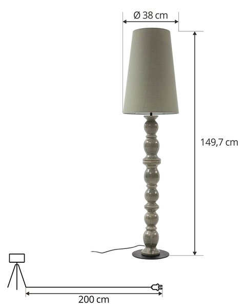 Lucande Lyndorin álló világítás, zöld, kerámia, 150 cm, Zöld, Nappali / Étkező, Kerámia, Dizájn